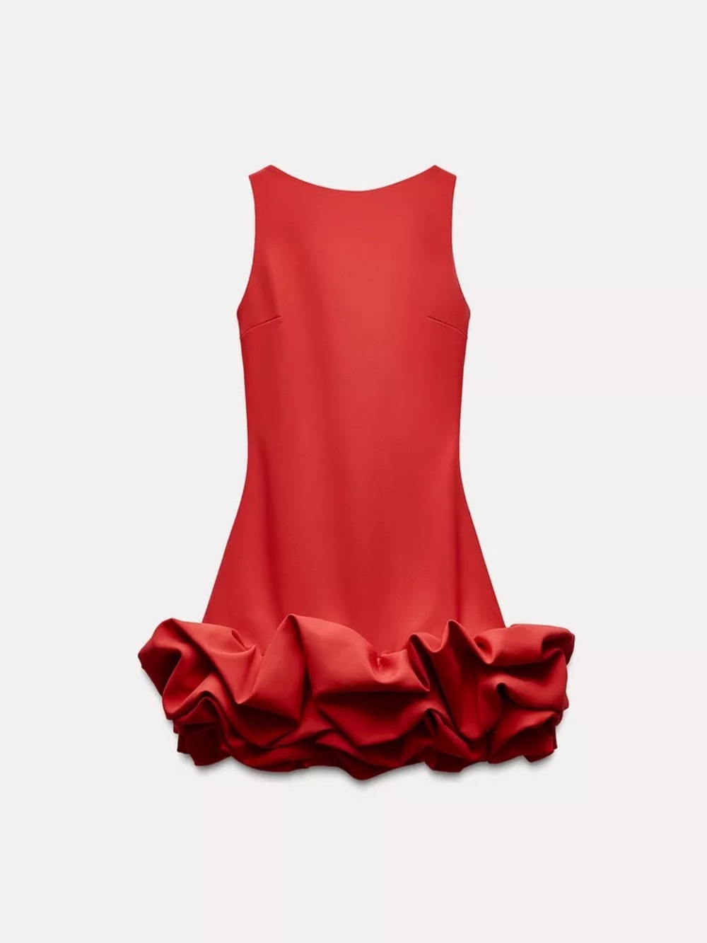 ZARA VIRAL BRIGHT RED COMBINATION PUFF RUFFLE HEM JUMPSUIT DRESS
